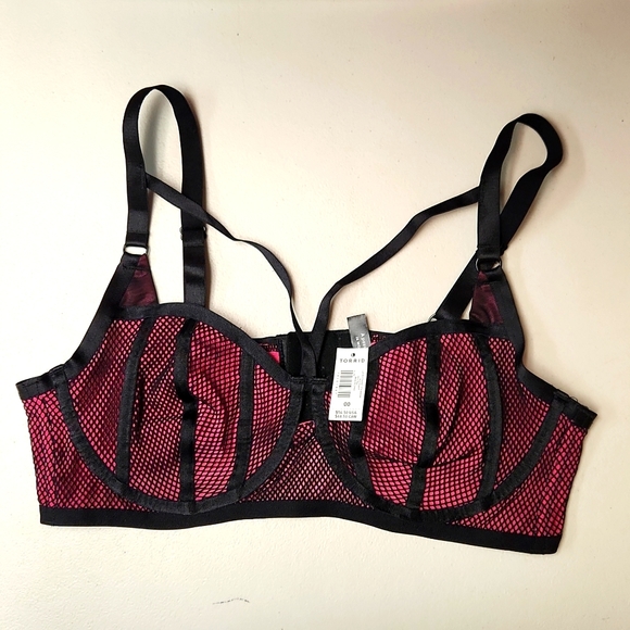 ♥️NWT VINTAGE TORRID UNDERWIRE BRA FISHNET SATIN STRAPPY BRALETTE - Picture 8 of 14